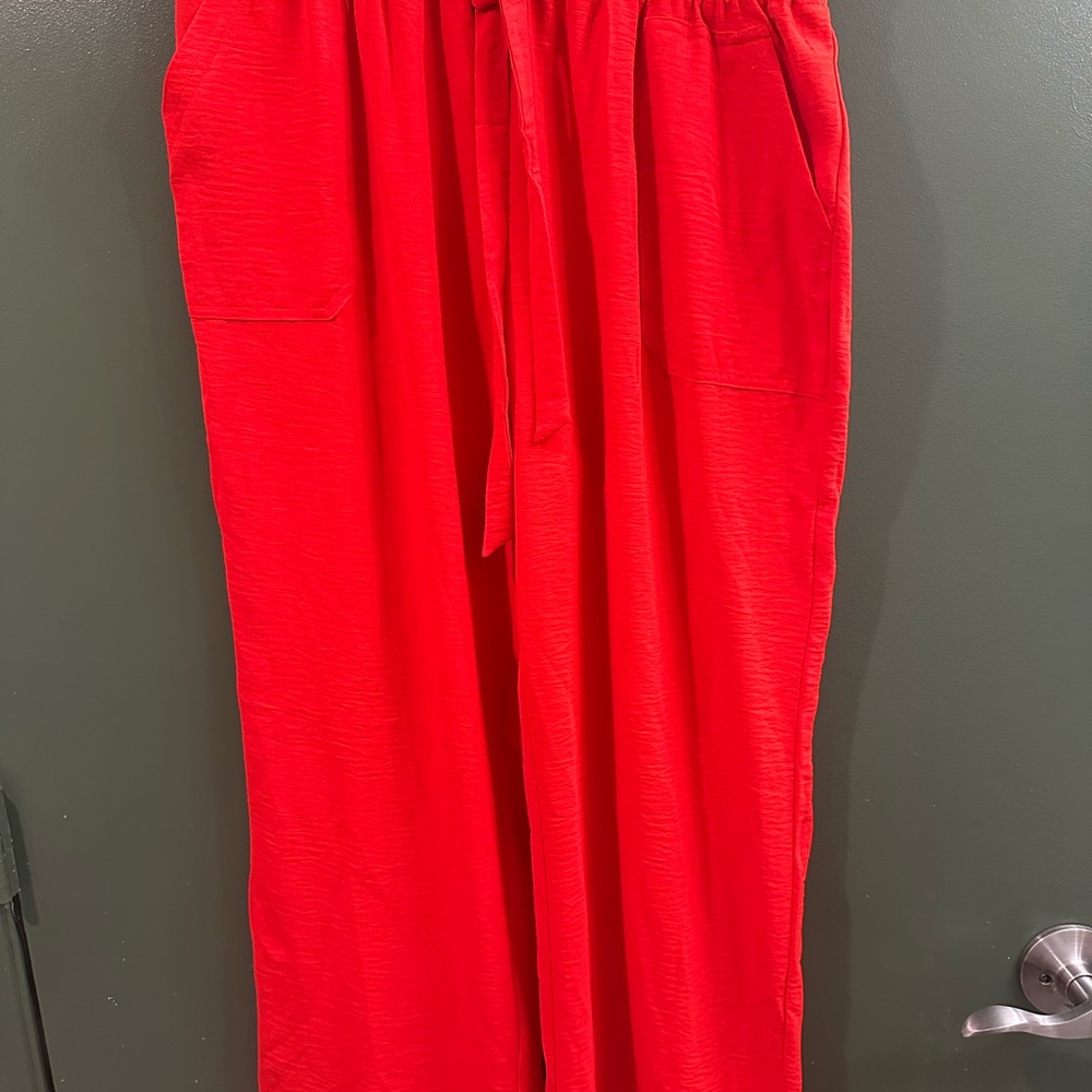 Soho Apparel Vibrant Orange-Red Drawstring Pants